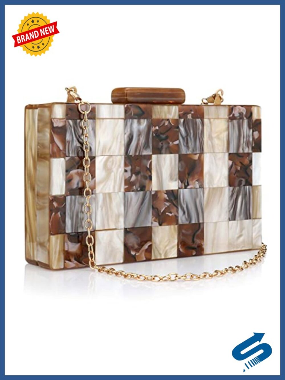 Acrylic Marbling Clutch Evening Crossbody Bag with Chain